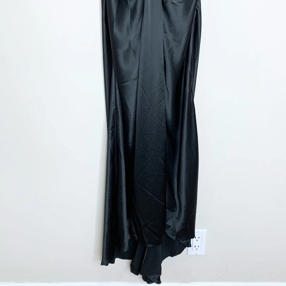 STAUD Wayfaring Maxi Dress (Sz 0) Strapless Ruched Ponte Satin Gown Black - Picture 7 of 16